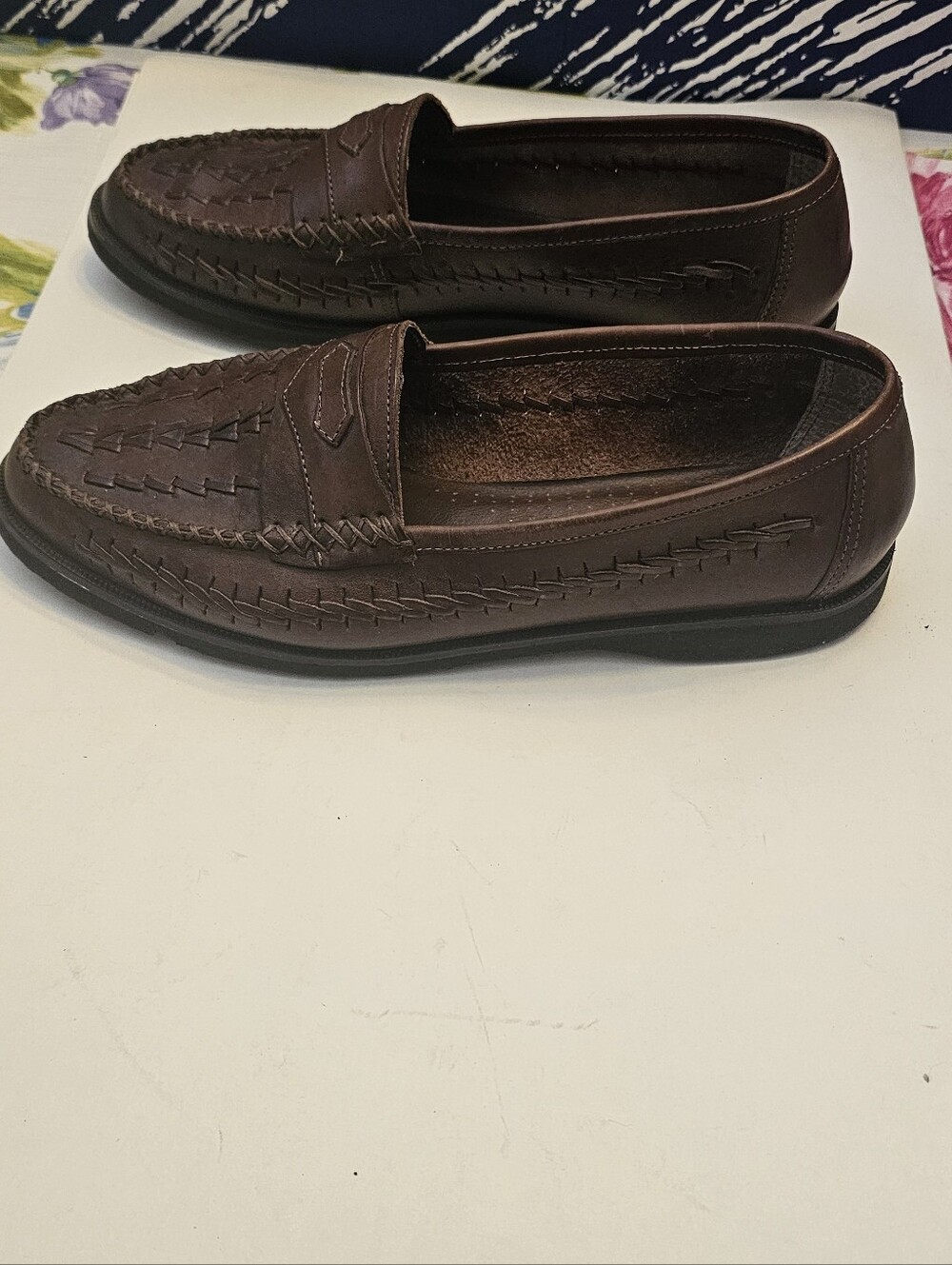Classic Men’s Brown Slip-On Loafers - Natural Gear 10M Leather Brazil Woven